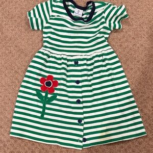 Florence Eiseman Green and White Striped Dress with Red Flower